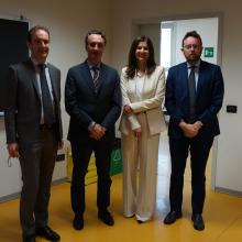 Il prof. Guido Lingua, Direttore del DISIT, Il Magnifico Rettore prof. Menico Rizzi, la prof.ssa Chiara Morelli  referente di Ateneo per il Job Placement e il prof. Alessandro Provera (DIGSPES)